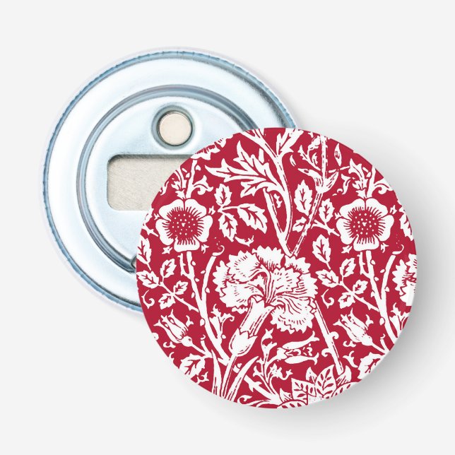 Art Nouveau Carnation Damask, Red and White Bottle Opener (Front)