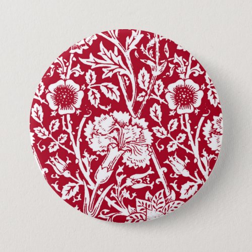 Art Nouveau Carnation Damask Red and White Button