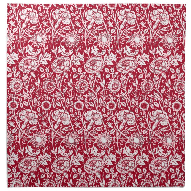 Art Nouveau Carnation Damask, Red and White Cloth Napkin (Front)