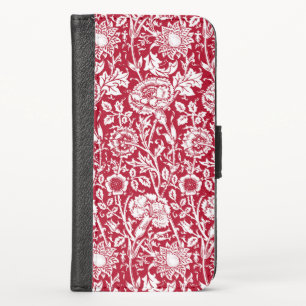Art Nouveau Carnation Damask, Red and White iPhone X Wallet Case