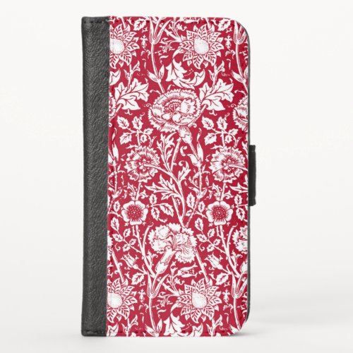 Art Nouveau Carnation Damask Red and White iPhone X Wallet Case