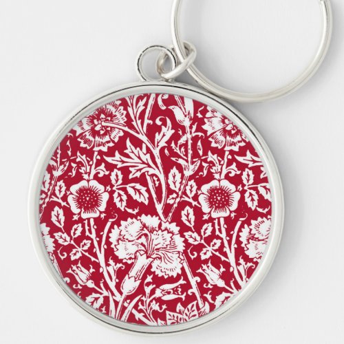 Art Nouveau Carnation Damask Red and White Keychain
