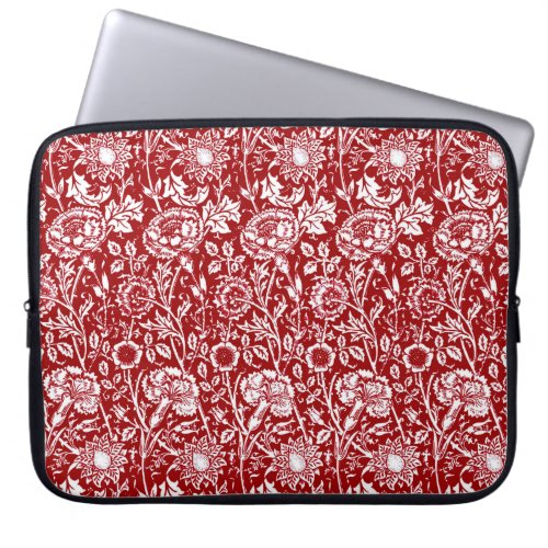 Art Nouveau Carnation Damask Red and White Laptop Sleeve