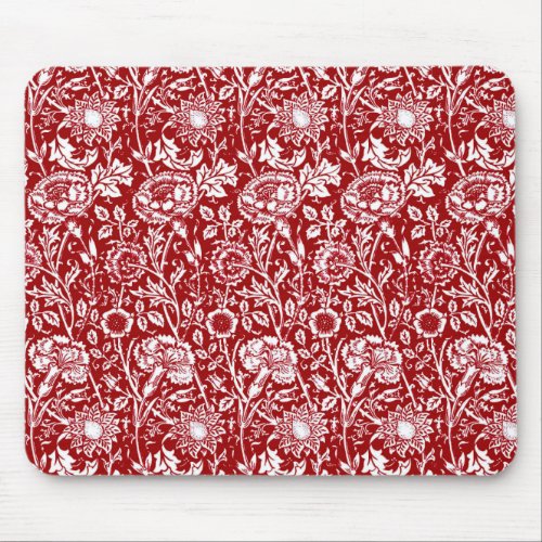 Art Nouveau Carnation Damask Red and White Mouse Pad