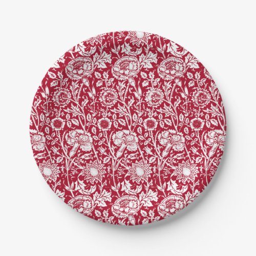 Art Nouveau Carnation Damask Red and White Paper Plates