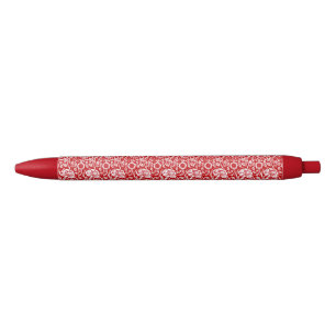 Art Nouveau Carnation Damask, Red and White Pen