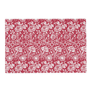 Art Nouveau Carnation Damask, Red and White Placemat