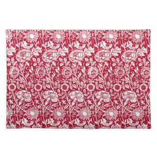 Art Nouveau Carnation Damask, Red and White Placemat