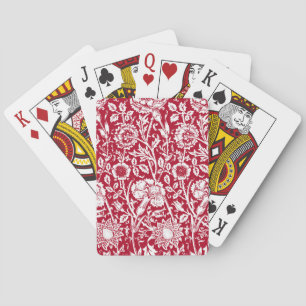 Art Nouveau Carnation Damask, Red and White Poker Cards
