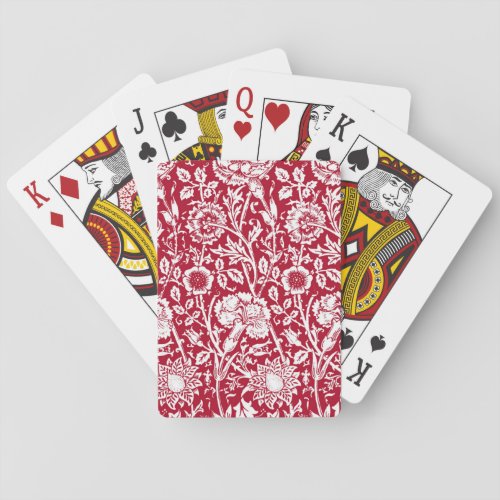 Art Nouveau Carnation Damask Red and White  Poker Cards