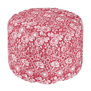 Art Nouveau Carnation Damask, Red and White Pouf