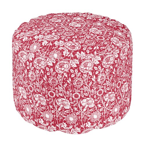 Art Nouveau Carnation Damask Red and White Pouf