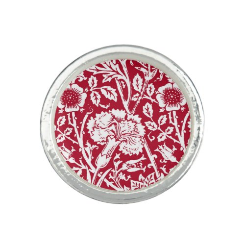Art Nouveau Carnation Damask Red and White Ring