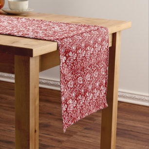 Art Nouveau Carnation Damask, Red and White Short Table Runner