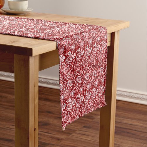 Art Nouveau Carnation Damask Red and White Short Table Runner