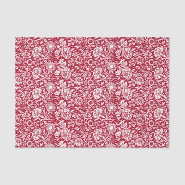Art Nouveau Carnation Damask, Red and White Tissue Paper (Front)