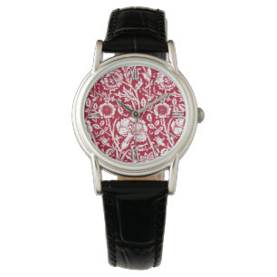 Art Nouveau Carnation Damask, Red and White Watch