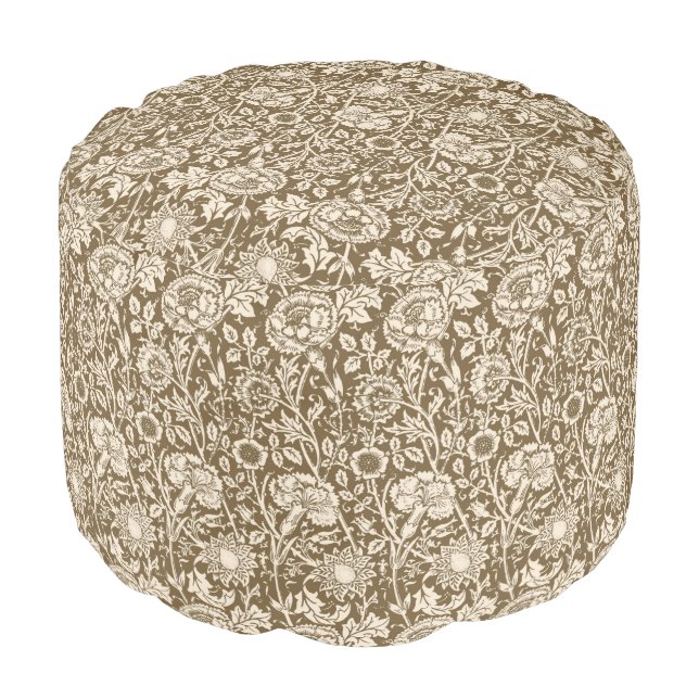 Art Nouveau Carnation Damask, Taupe and Cream Pouf (Angled Front)
