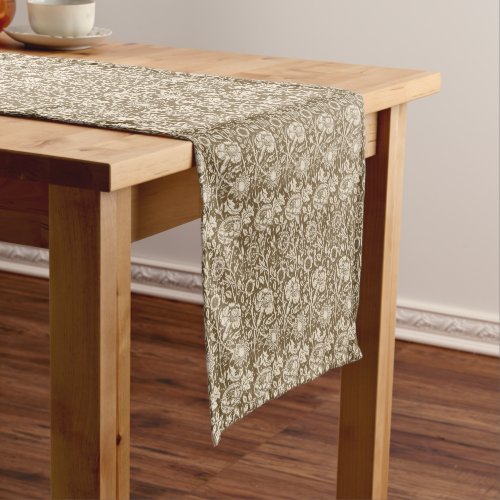 Art Nouveau Carnation Damask Taupe and Cream Short Table Runner
