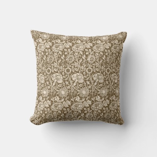 Art Nouveau Carnation Damask Taupe and Cream Throw Pillow
