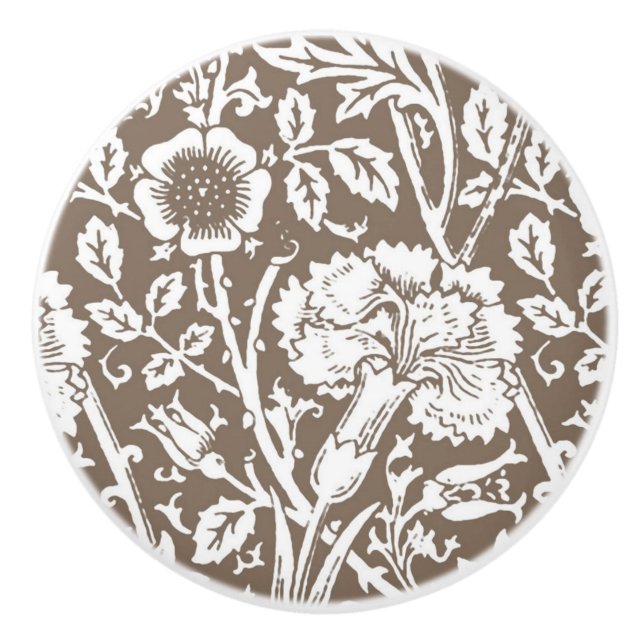 Art Nouveau Carnation Damask, Taupe and White Ceramic Knob (Front)