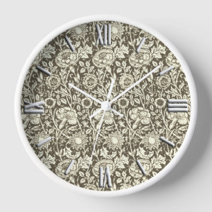 Art Nouveau Carnation Damask, Taupe and White Clock