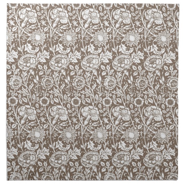 Art Nouveau Carnation Damask, Taupe and White Napkin (Front)