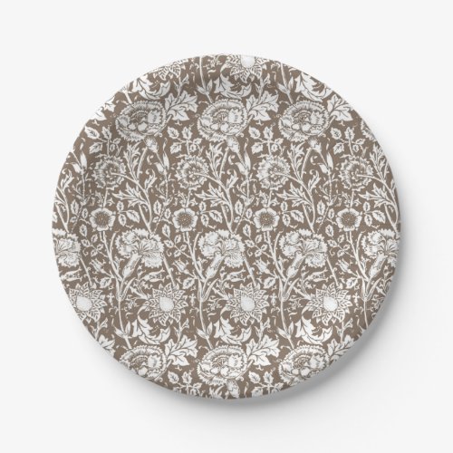 Art Nouveau Carnation Damask Taupe and White Paper Plates