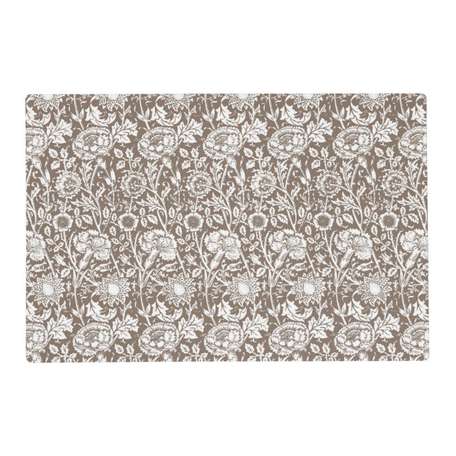 Art Nouveau Carnation Damask, Taupe and White Placemat (Front)