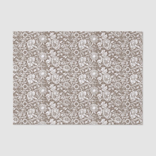 Art Nouveau Carnation Damask, Taupe and White Tissue Paper (Front)