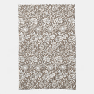 Art Nouveau Carnation Damask, Taupe and White Towel