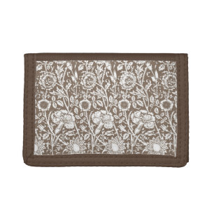 Art Nouveau Carnation Damask, Taupe and White Tri-fold Wallet