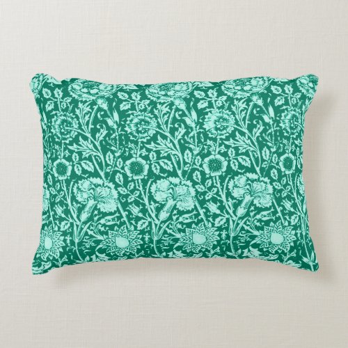 Art Nouveau Carnation Damask Turquoise and Aqua Accent Pillow