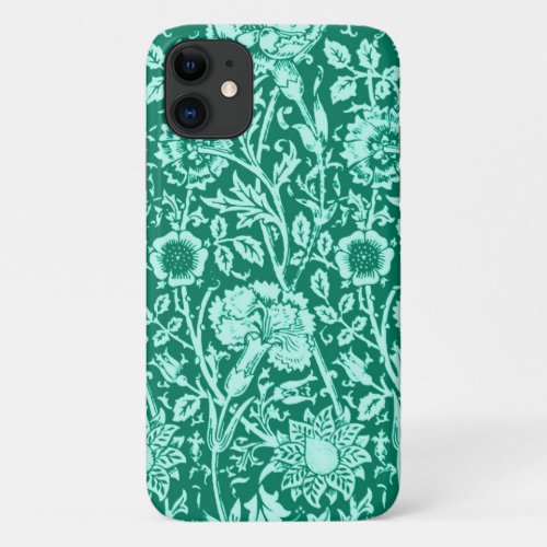 Art Nouveau Carnation Damask Turquoise and Aqua iPhone 11 Case