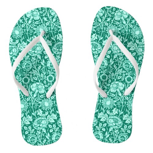 Art Nouveau Carnation Damask Turquoise and Aqua Flip Flops