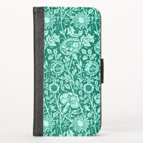 Art Nouveau Carnation Damask Turquoise and Aqua iPhone X Wallet Case