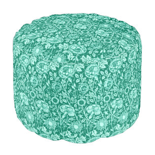 Art Nouveau Carnation Damask, Turquoise and Aqua Pouf