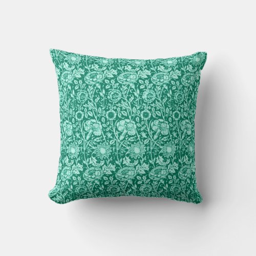 Art Nouveau Carnation Damask Turquoise and Aqua Throw Pillow