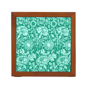 Art Nouveau Carnation Damask, Turquoise Desk Organizer