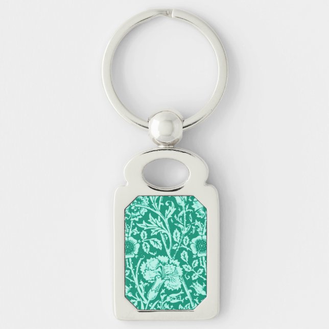 Art Nouveau Carnation Damask, Turquoise Keychain (Front)