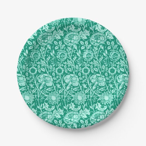 Art Nouveau Carnation Damask Turquoise Paper Plates