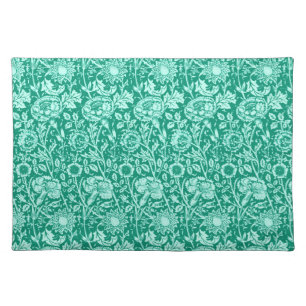 Art Nouveau Carnation Damask, Turquoise Placemat