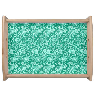 Art Nouveau Carnation Damask, Turquoise Serving Tray