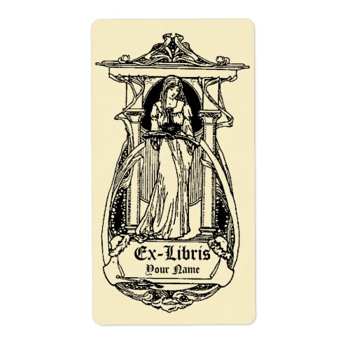 Art Nouveau Cartouche Ex Libris Woman Template Label