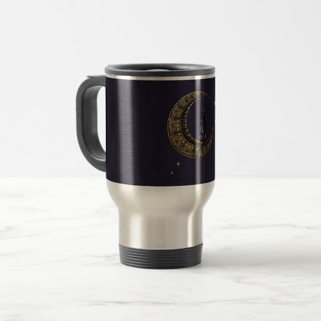 Art Nouveau Cat and Moon Travel Mug (Front Left)