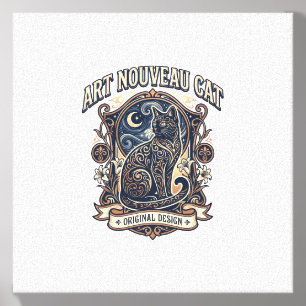 Art Nouveau Cat Cat Art Nouveau Vintage Vector Art Canvas Photo Tile