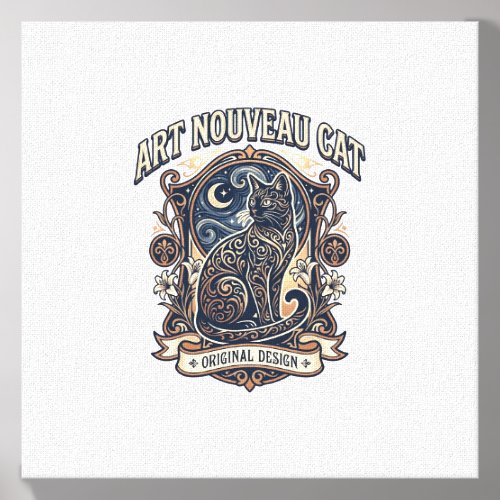 Art Nouveau Cat Cat Art Nouveau Vintage Vector Art Canvas Photo Tile