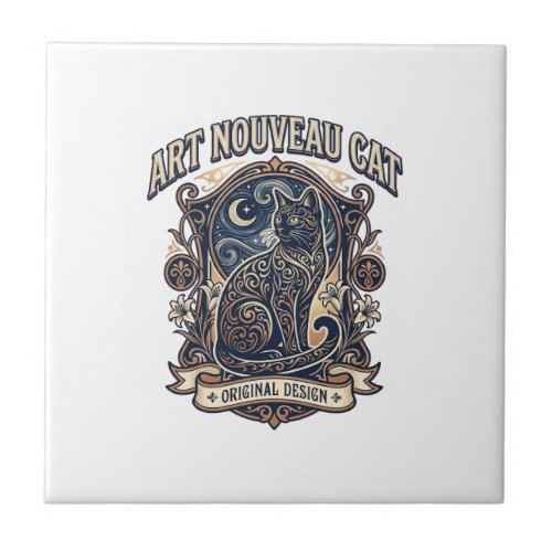 Art Nouveau Cat Cat Art Nouveau Vintage Vector Art Ceramic Tile