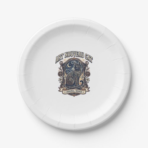 Art Nouveau Cat Cat Art Nouveau Vintage Vector Art Paper Plates