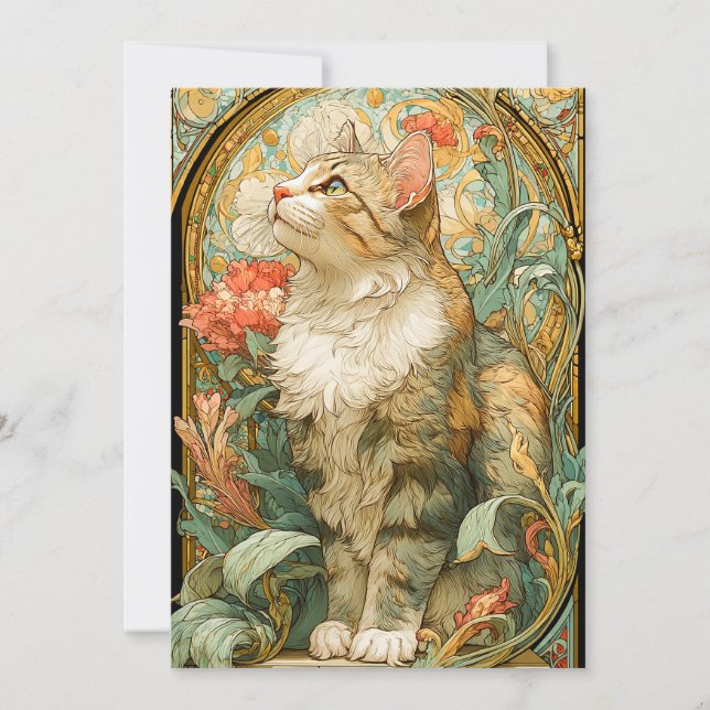 Art Nouveau Cat Holiday Card (Front)